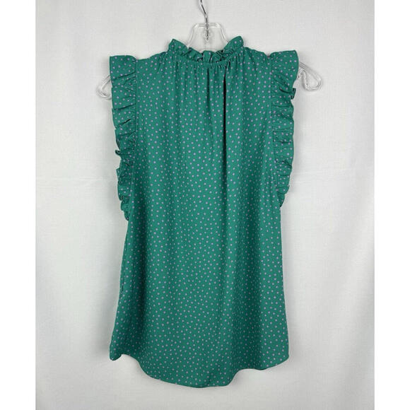 Kate Spade Poolside Dot Shell Ruffled Blouse Top Green Size S - Picture 2 of 6